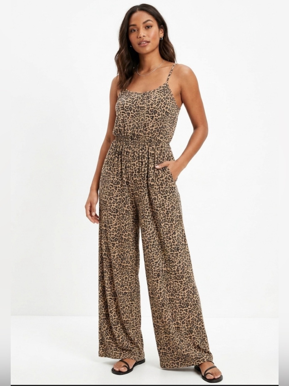American Eagle Leopard Print Wide Leg Jumpsuit Small Boho Whimsigoth